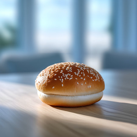 Hamburger on wooden table in the room. 3d renderingの素材