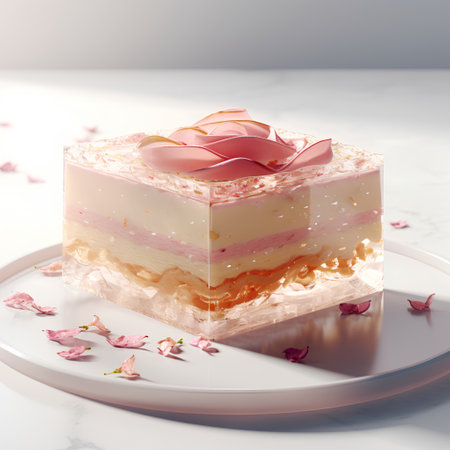 Piece of cake with rose petals. 3d rendering.の素材
