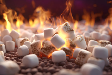 Marshmallows on the background of a burning fireplace, close-upの素材