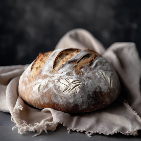 Freshly baked bread on a dark background. Selective focus.の素材