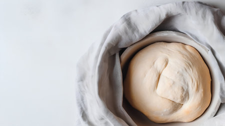 Fresh bread dough on white background. Top view, copy space.の素材