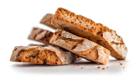 Slices of italian biscotti isolated on white background.の素材