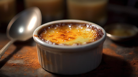 Creme brulee, typical French vanilla cream dessert with caramelized sugarの素材