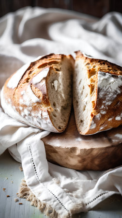 Freshly baked bread on a wooden table. Selective focus.の素材