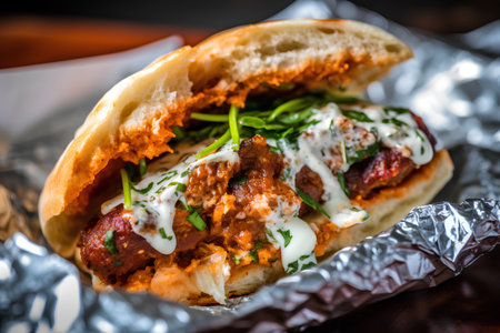 Traditional mexican hot dog with chorizo, cheese and arugulaの素材