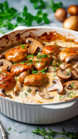 Mushroom champignons in creamy sauce with parsley.の素材