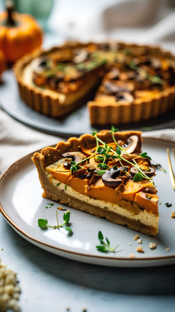 Pumpkin tart with cream cheese and thyme, square imageの素材