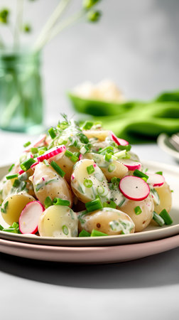 Potato salad with radish, chive and mayonnaise dressingの素材