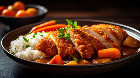 Crispy fried pork cutlet with rice and carrot in Japanese styleの素材