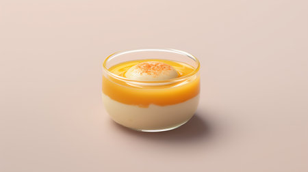 3d illustration of a glass of orange milkshake with whipped cream and an eggの素材