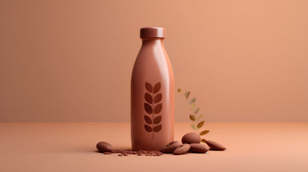 Coffee bottle with beans on orange background. 3d renderingの素材