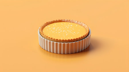 Lemon tart cake isolated on orange background. 3d render.の素材