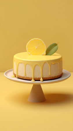 Lemon Cheesecake 3D Illustration Mockup Scene on Yellow Backgroundの素材