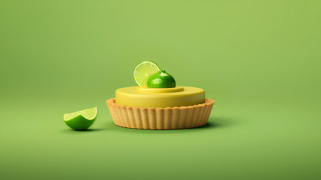 Lime cake on green background. Minimal concept. 3d renderの素材