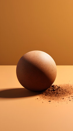 Brown egg with sand isolated on orange background. 3d illustration.の素材