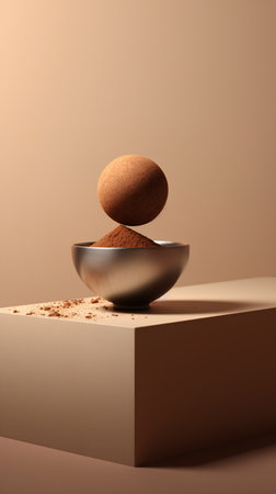 3d rendering of a bowl of cocoa powder on a beige backgroundの素材