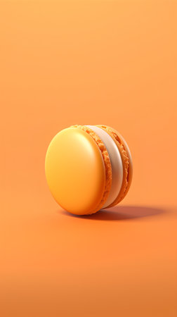Orange macaroon on orange background. 3d render illustration.の素材