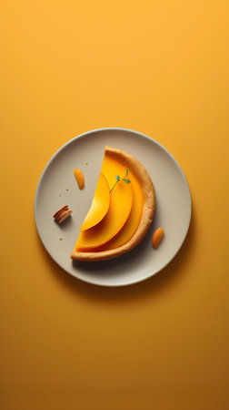 Piece of mango cake on a plate. 3d illustration.の素材