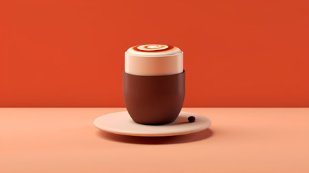 Coffee cup with cream on orange background. 3d renderingの素材