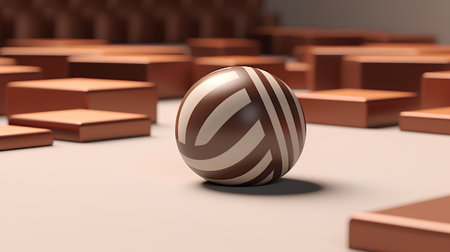 3d render of chocolate easter egg with cubes in the backgroundの素材