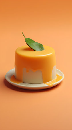 Panna cotta isolated on orange background. 3d rendering.の素材