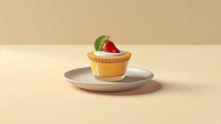 Strawberry dessert in a cupcake on a saucer. 3d renderingの素材