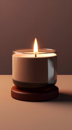 3d rendering of a burning candle on a brown background. 3d illustrationの素材