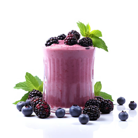 Smoothie with blackberries and blueberries isolated on white backgroundの素材