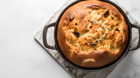 Cottage cheese casserole with raisins and thyme on white marble backgroundの素材