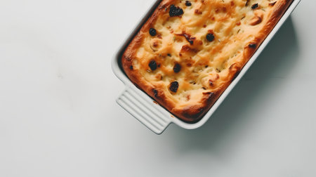 Baked cheese casserole with raisins in baking dishの素材
