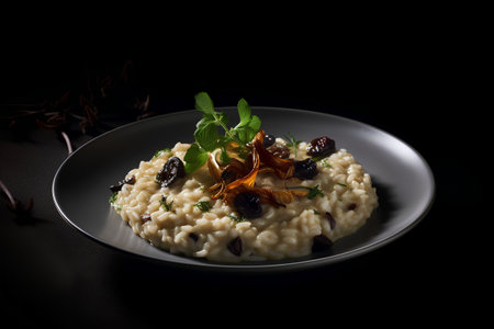 Risotto with prunes and dried fruits on a black backgroundの素材