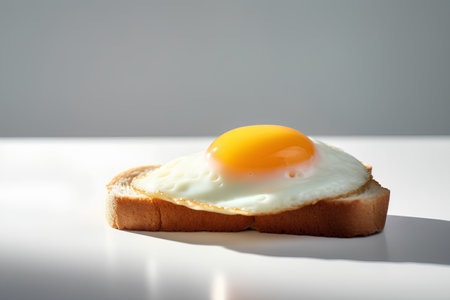 Fried egg on toast bread. Breakfast concept. Selective focus.の素材