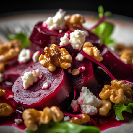 Beetroot salad with walnuts and feta cheese. Selective focus.の素材