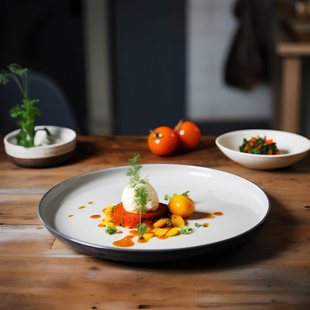 Restaurant menu. Food styling and restaurant meal serving concept.の素材