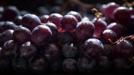 Bunch of grapes on a black background. Selective focus.の素材