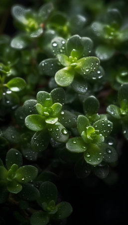 Macro shot of green succulent plant with water drops on it.の素材