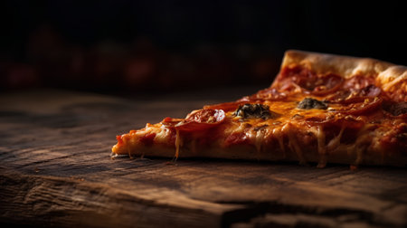 Slice of pizza on a wooden table. Selective focus.の素材