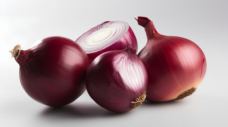 Red onion isolated on white background. Clipping path included in file.の素材