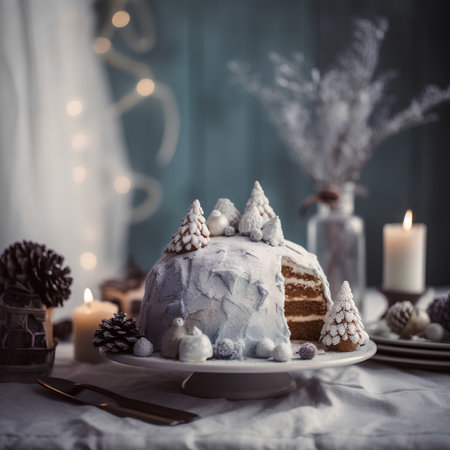 Christmas cake with gingerbread cookies, selective focus, toned imageの素材