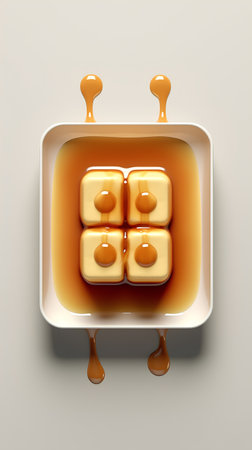 Illustration of 3d cubes of soy sauce on a plate.の素材