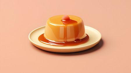 Creamy caramel candies on a yellow plate. 3d renderingの素材