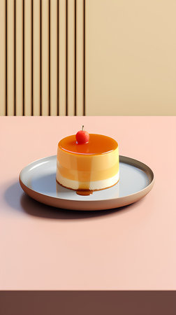 3d rendering of a piece of cake on a plate with a cherryの素材