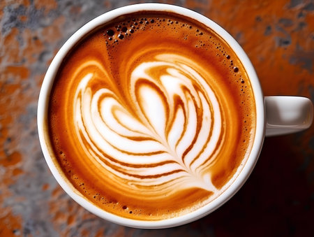 Cup of coffee with latte art on the grunge backgroundの素材
