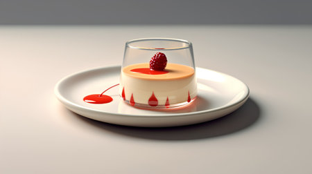 3d illustration of a dessert in a glass on a white plateの素材