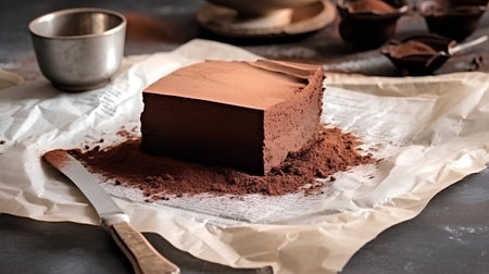 Chocolate mousse cake on dark background. Selective focus.の素材