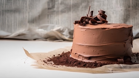 Chocolate mousse cake with chocolate shavings and cocoa powderの素材