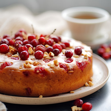 Cranberry cheesecake with almonds and cranberries, selective focusの素材