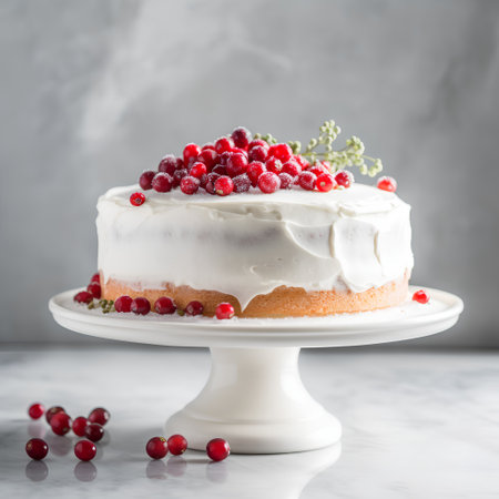 Cranberry cake with cream cheese frosting and fresh cranberriesの素材