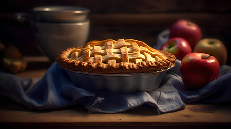 Homemade apple pie on a wooden background. Selective focus. Toned.の素材