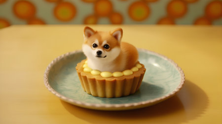 Cupcake with a dog in the shape of a Welsh Corgiの素材
